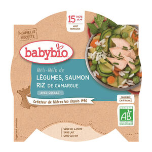 Assiette de légumes, saumon et riz à l'oseille 