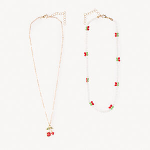 Lot de 2 colliers fantaisie à cerises pour fille  