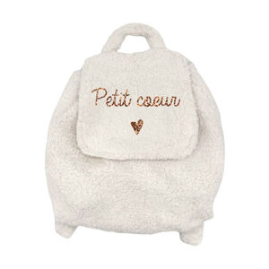 Sac à dos en sherpa Petit Cœur blanc/doré 