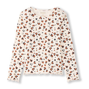 T-shirt manches longues côtelé imprimé cœurs tachetés pour fille 