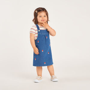 Robe salopette en denim brodée tulipes pour bébé fille 