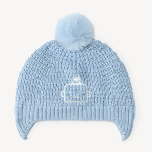 Bonnet naissance en tricot broderie robot 