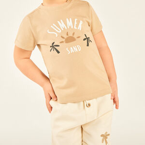 Ensemble 2 pièces t-shirt + bermuda motifs soleil et palmier pour bébé garçon 