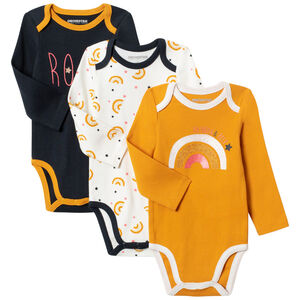 Lot de 3 bodies manches longues en coton print arc-en-ciel 