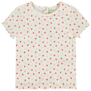 T-shirt manches courtes côtelé imprimé cœurs pour bébé fille 