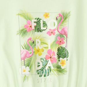 T-shirt manches courtes forme boîte court print fantaisie pour fille 