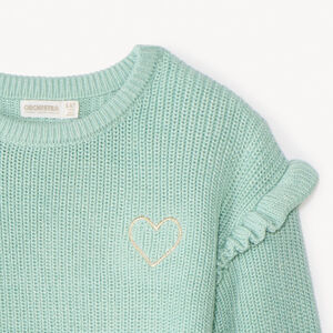Pull en tricot perlé uni brodé cœur fille 