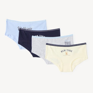 Lot de 4 shortys fille à inscriptions et taille élastiquée 