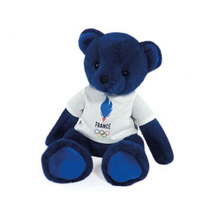 Nounours bleu Équipe de France Paris 2024 avec t-shirt blanc 