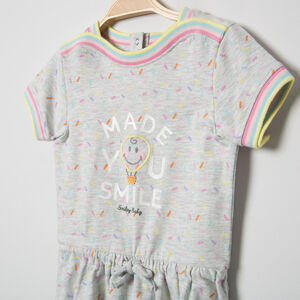 Robe manches courtes en maille imprimée all-over et Smiley Baby brodé 
