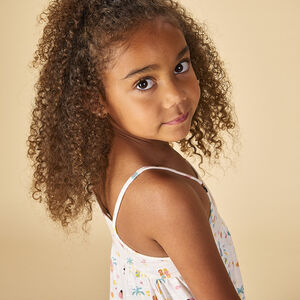 Robe à bretelles imprimé vacances exotiques pour fille 