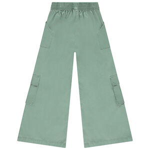 Pantalon évasé uni vert en toile à poches fille 