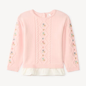 Pull bébé fille 2-en-1 avec broderies fleuries 