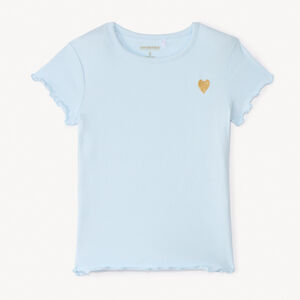 T-shirt manches courtes côtelé à cœur brodé pour fille 
