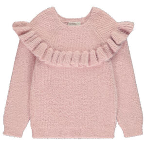 Pull en tricot côte uni avec empiècement volanté pour fille 