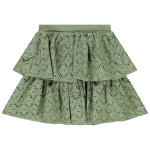 Jupe courte unie volantée en jacquard ajouré pour fille  