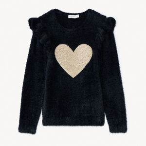 Pull pelucheux en tricot et volants fantaisies pour fille  