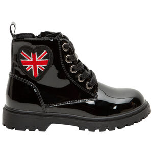 Bottillons vernis noirs badge drapeau pour enfant fille 