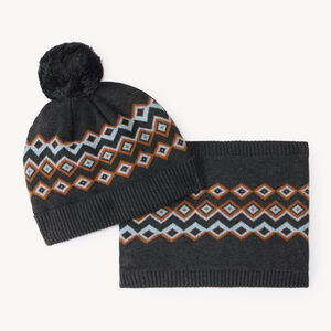 Set bonnet + snood garçon en tricot jacquard 