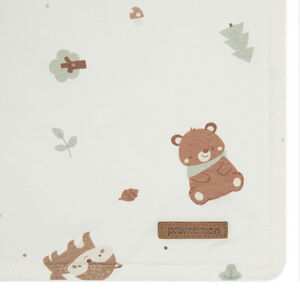 Couverture bi-matière 80 x 110 cm imprimé animaux Roi des Forêts écru 