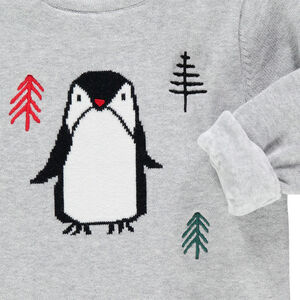 Pull de Noël en tricot motif pingouin et sapins pour bébé garçon 
