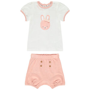 Ensemble t-shirt print lapin + bermuda pour bébé fille 