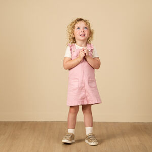 Robe salopette en denim avec volant + broderie et sequins pour bébé fille 