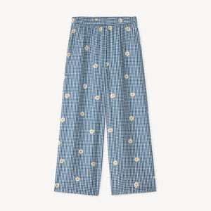 Pantalon large vichy et broderie fleurie pour fille 