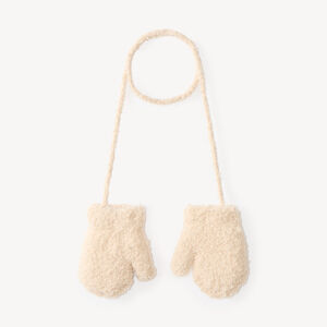 Moufles reliées bébé fille en tricot bouclette 