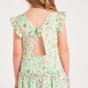 Robe manches courtes imprimé fleurie avec ouverture dans le dos pour fille 