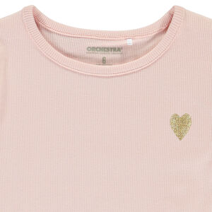 T-shirt manches courtes côtelé à cœur brodé pour fille 