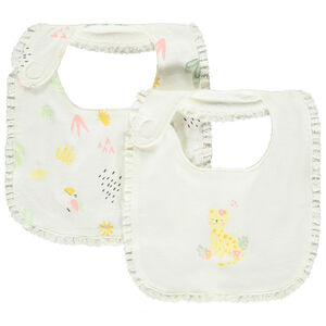 Lot de 2 bavoirs imprimé jungle avec broderie pour bébé fille 