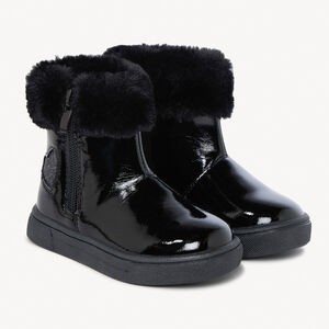 Bottines vernies à col en fausse fourrure pour bébé fille 