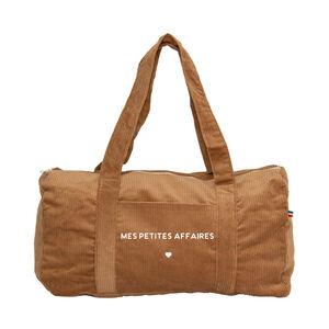 Sac de voyage en velours côtelé "Mes petites affaires" marron clair 