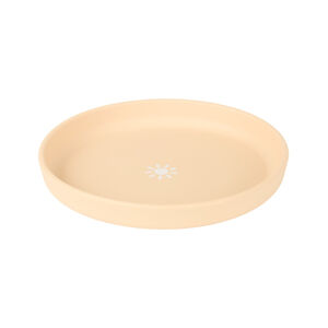 Assiette ronde en silicone avec motif soleil et rebord 