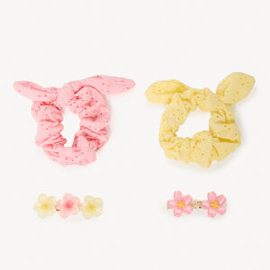 Lot de 2 chouchous en broderie anglaise et de 2 barrettes pour fille 