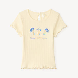 T-shirt manches courtes pointelle avec fleurs en relief pour bébé fille 