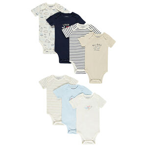 Lot de 7 bodies manches courtes motifs baleines pour bébé garçon avec ouvertures différentes selon l'âge 