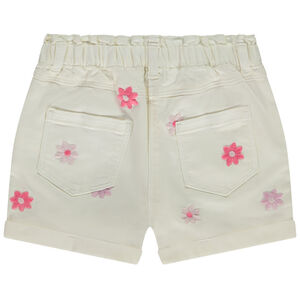 Short denim avec broderies marguerites fille 
