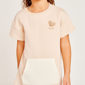 Robe manches courtes effet cloqué et brodée fille 