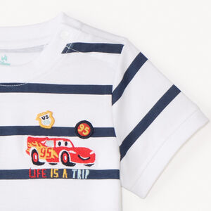 T-shirt manches courtes à rayures broderie Flash McQueen Disney-Pixar pour bébé garçon 