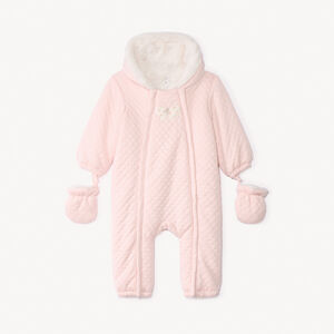 Combi-pilote uni rose en jersey matelassé pour bébé fille avec finitions différentes selon l'âge 