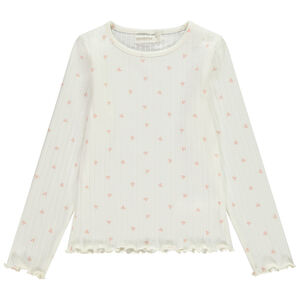 T-shirt manches longues en tricot côte imprimée cœur pour fille 