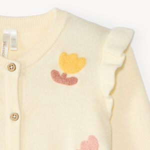 Gilet bébé fille en tricot motif fantaisie avec patch bouclette 