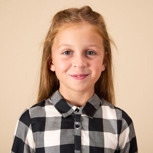 Robe manches longues à carreaux et col chemise pour fille 