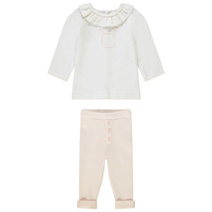 Ensemble en tricot pull avec broderie lapin + legging pour bébé fille 