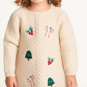 Robe bébé fille en tricot à broderies et torsade 