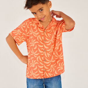 Chemise manches courtes à col cubain imprimé fantaisie pour garçon 
