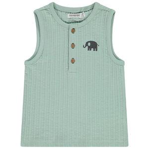 Débardeur uni en maille côte avec éléphant mat brodé pour bébé garçon 