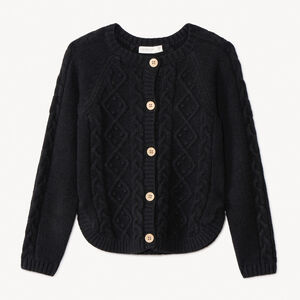 Gilet tricot uni avec torsade fantaisie pour fille 